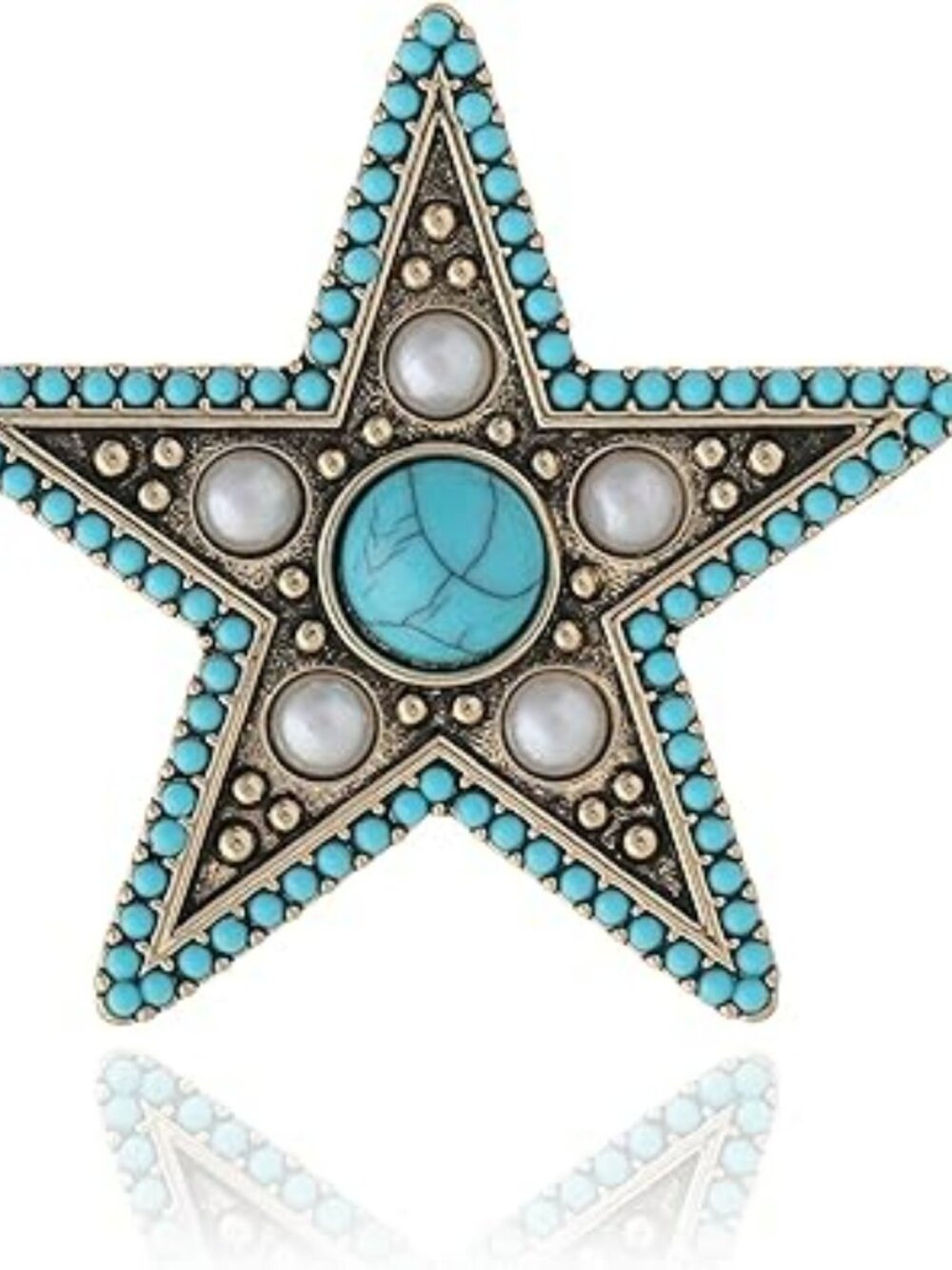 New Cowgirl Gold Tone Brooch Women Western Pins Star Shape w Turquoise Stones
